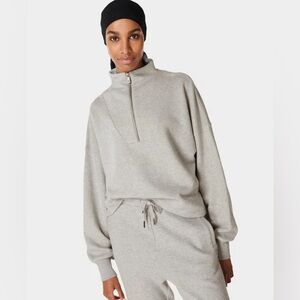 Sweaty Betty Nestle Up 1/2 Zip Sweatshirt Grey Marl